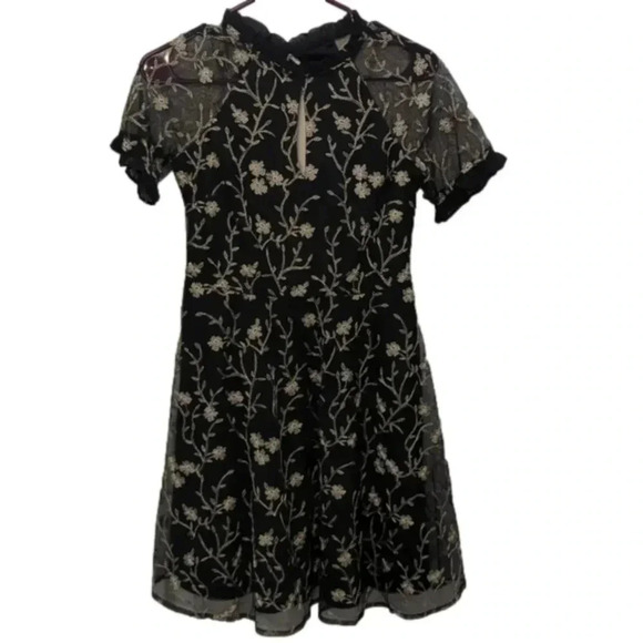 Kensie Floral-Embroidered Mesh Mini Dress - Picture 1 of 7